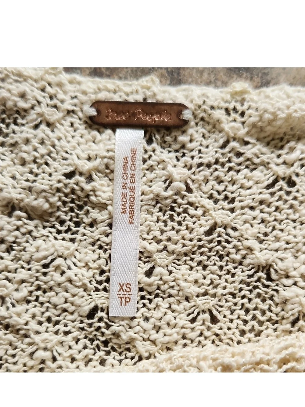 Free People Cream Openwork Knit Top
